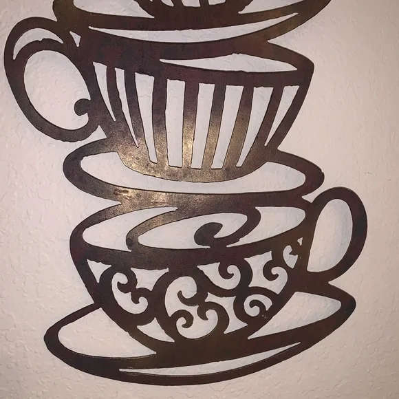 Rustic large metal stacked coffee / tea cup silhouette - Picture 5 of 12